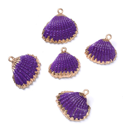 Colorful Gold-Trimmed Shell Pendant Charms