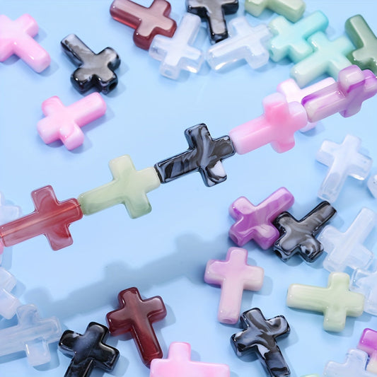 50pcs Random Color Cross Acrylic Spacer Beads