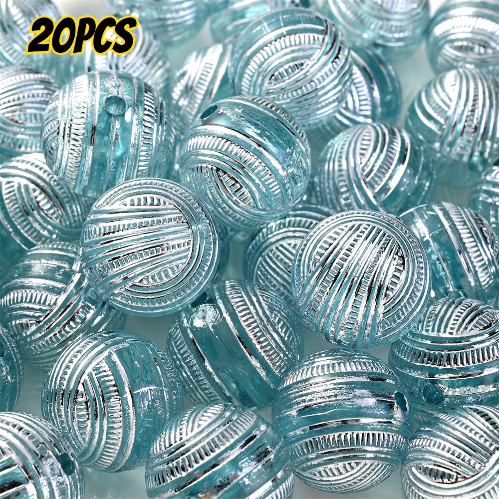 20pcs 16mm Mixed Color Line Round Acrylic Spacer Beads