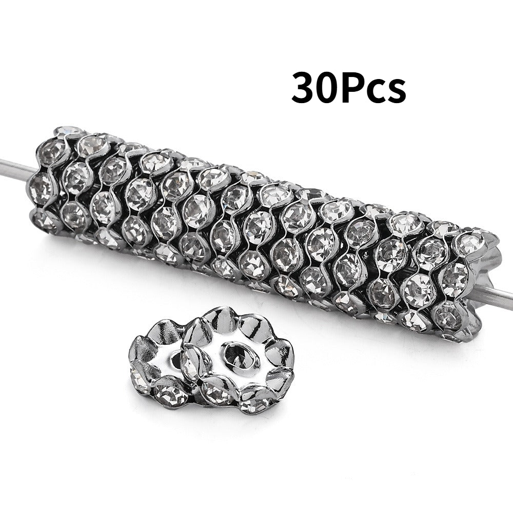 30/50pcs 12mm Wave Edge Metal Rhinestone Rondelle Beads