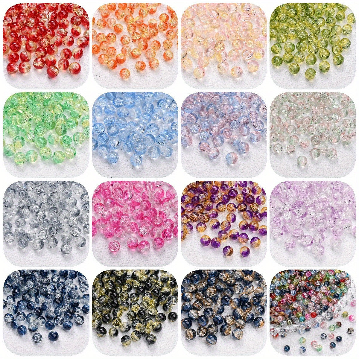 100pcs 8mm Gradient Crackle Glass Round Beads
