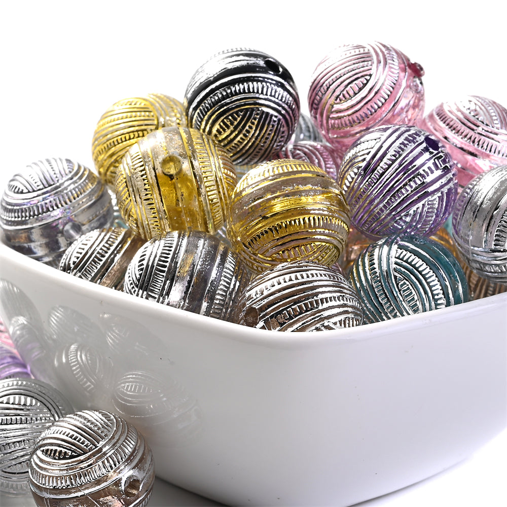 20pcs 16mm Mixed Color Line Round Acrylic Spacer Beads