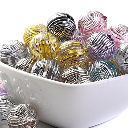 20pcs 16mm Mixed Color Line Round Acrylic Spacer Beads