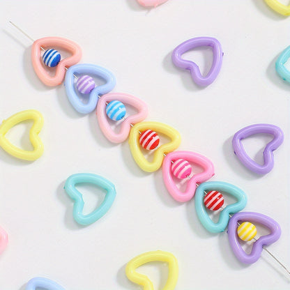 100pcs 15x16mm Macaron Color Heart Frame Wrapped Beads