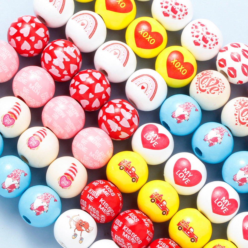 Valentine’s Day Printed Wooden Beads