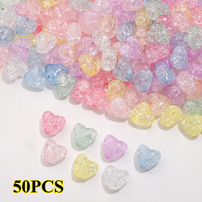 50pcs/set 9.5x11mm Crackle Heart Acrylic Beads