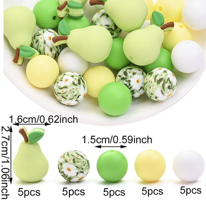 25pcs/set Fruit Theme Silicone Focal Beads