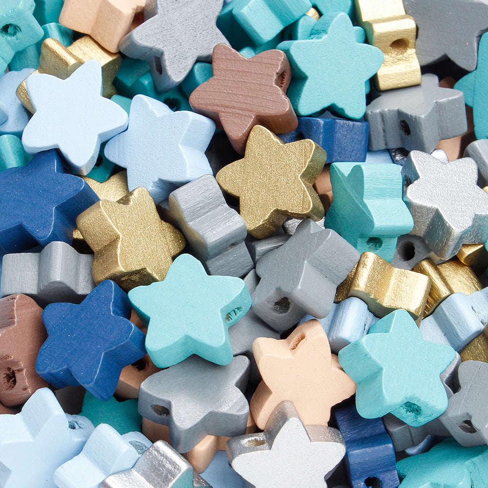 50pcs 15mm Star-Shaped Wooden Beads
