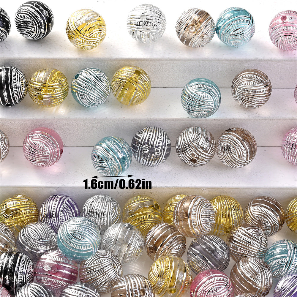 20pcs 16mm Mixed Color Line Round Acrylic Spacer Beads