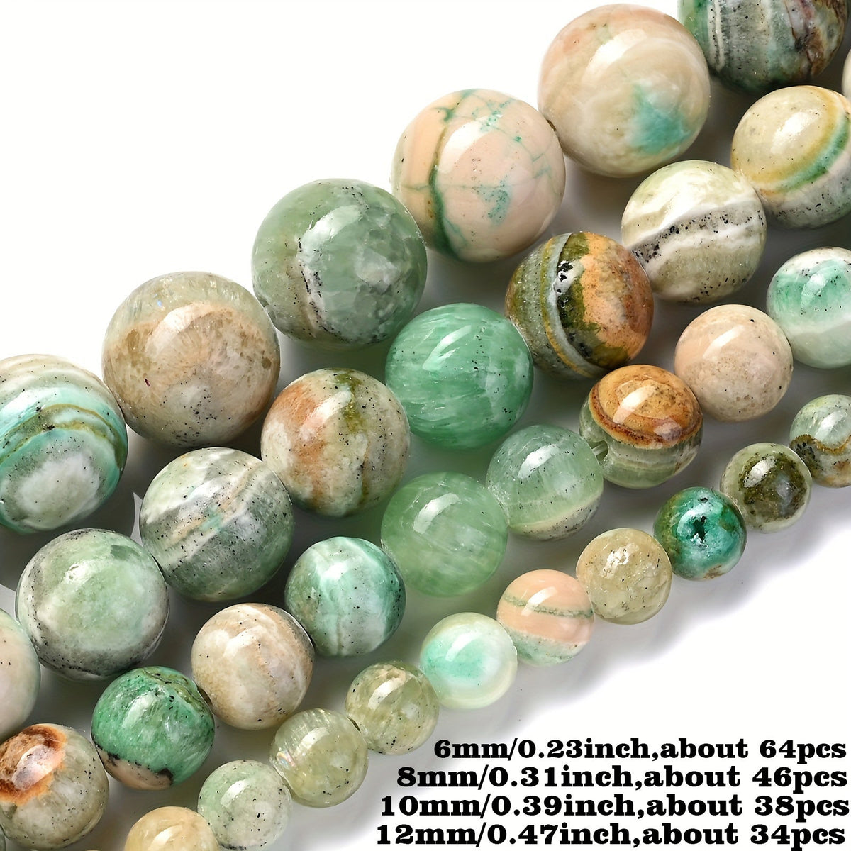 1 Strand 6/8/10/12mm Green Veined Stone Beads