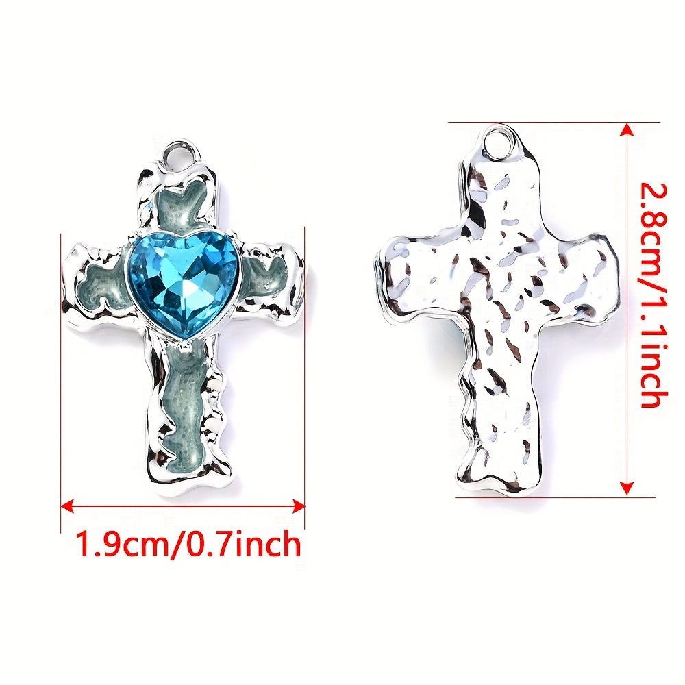 2/6PCS Antique Multicolor Rhinestone Cross Pendant Set