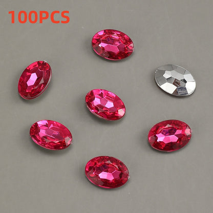 100pcs Oval Rhinestone Flat Back Acrylic Beads