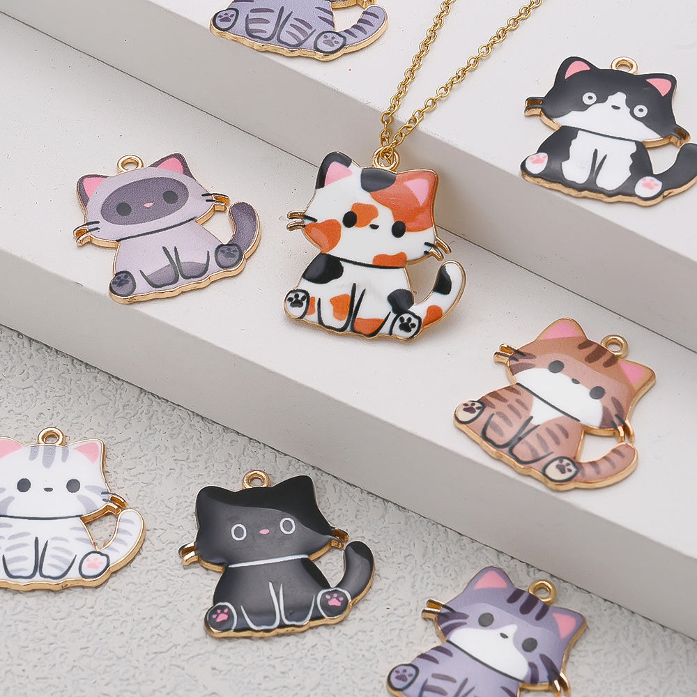 Enamel Cat Pendant Charms