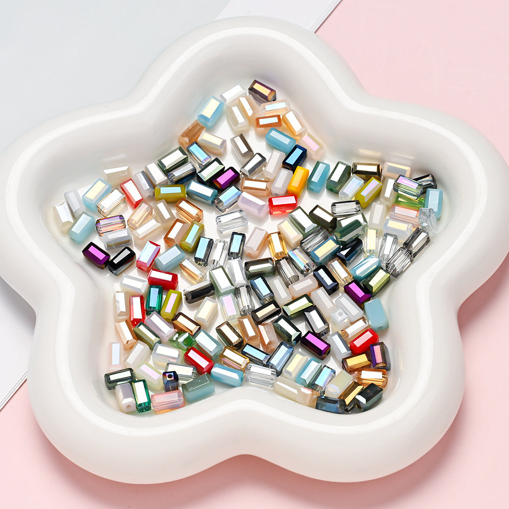 20pcs 4x8mm Colorful Rectangular Glass Rhinestone Beads