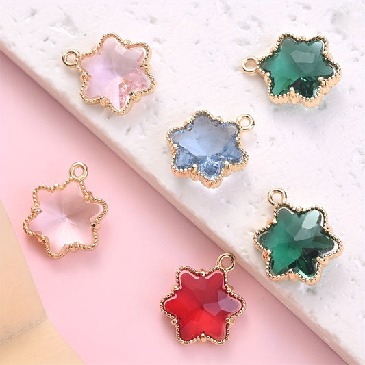 5PCS 13×16mm Faceted Ice Flower Glass Pendant Set