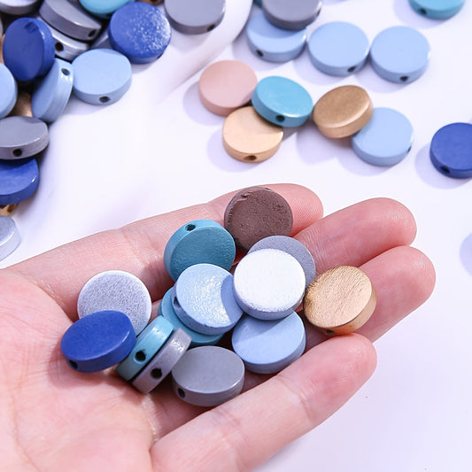 Colored Flat Round Wooden Beads