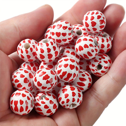 10PCS 16mm Red Love Wooden Bead Set