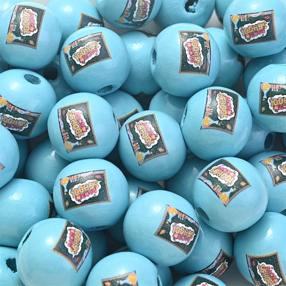 10PCS 16mm Colorful Patterned Wooden Bead Set