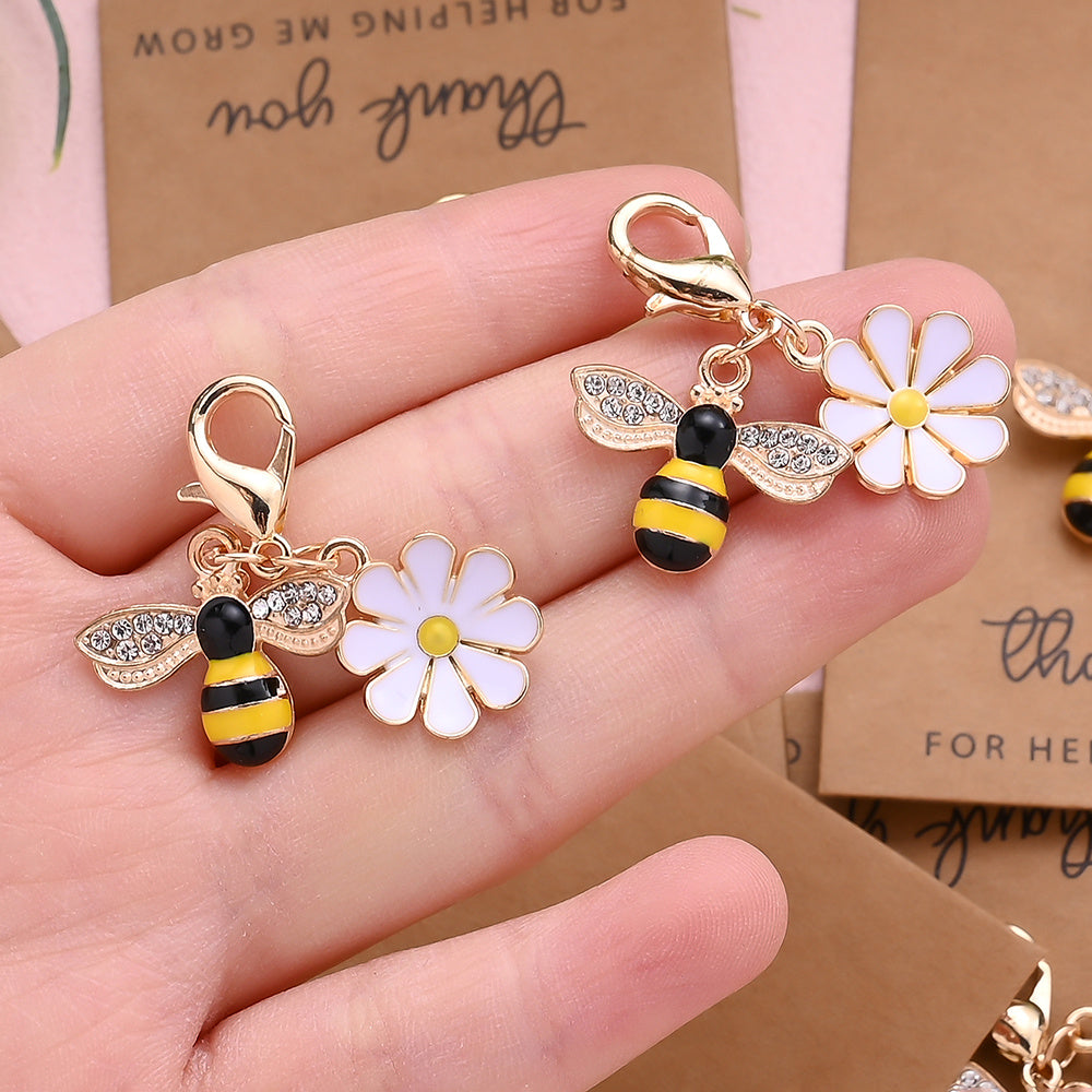 Rhinestone Bee Sunflower Keychains