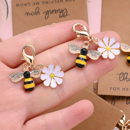 Rhinestone Bee Sunflower Keychains