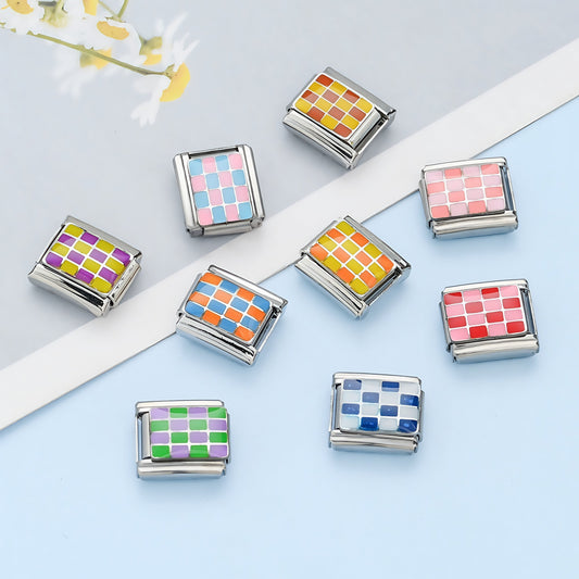 Checkerboard Stainless Steel Charm Module