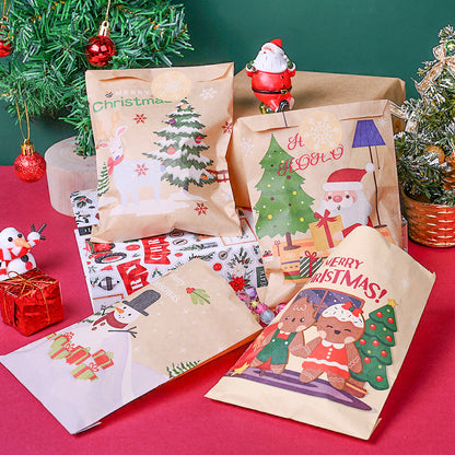 Christmas Kraft Paper Gift Bags with Sealing Stickers