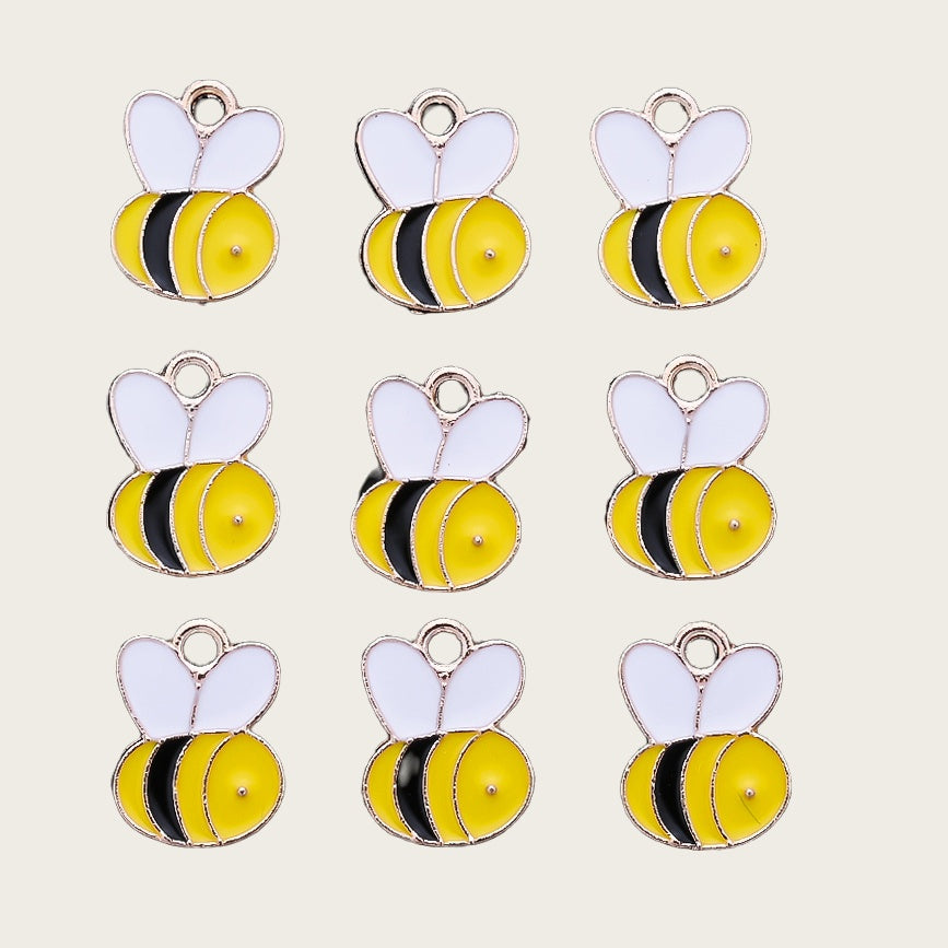 10PCS 9–16mm Yellow Enamel Honeybee Charm Set