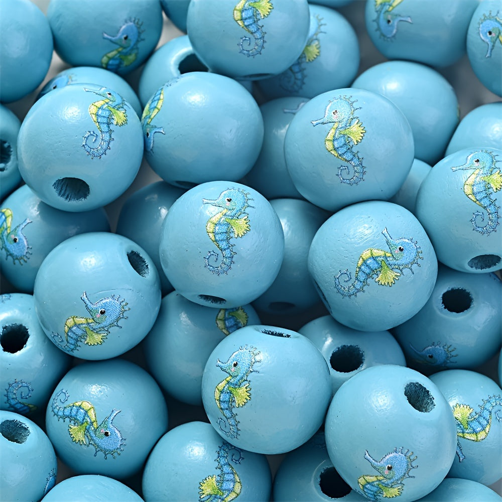 10PCS 16mm Colorful Marine Animal Wooden Bead Set