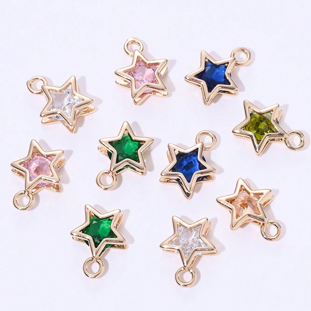 Rhinestone Star Copper Charms