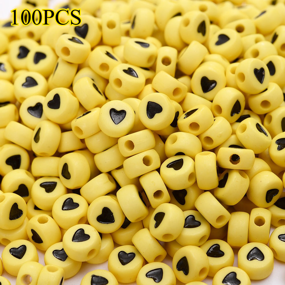 100pcs Colorful Flat Round Heart Acrylic Beads