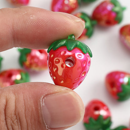 4pcs Shiny Red Strawberry Acrylic Fruit Beads