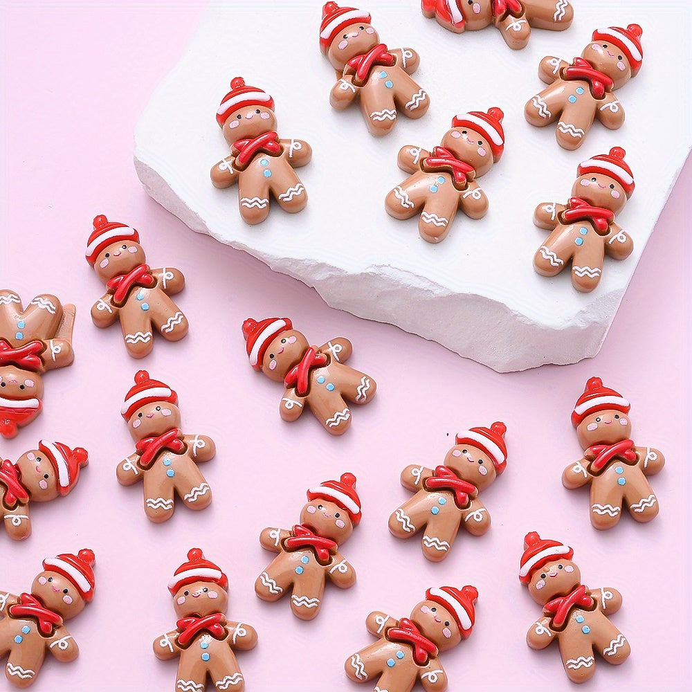 20pcs Christmas Gingerbread Man Resin Patch Beads