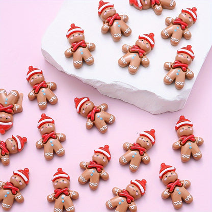 20pcs Christmas Gingerbread Man Resin Patch Beads
