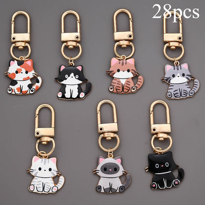Mini Enamel Cat Keychain Set