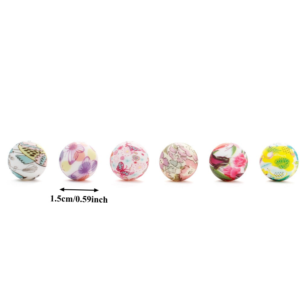 30/50pcs 15mm Floral Animal Print Silicone Beads