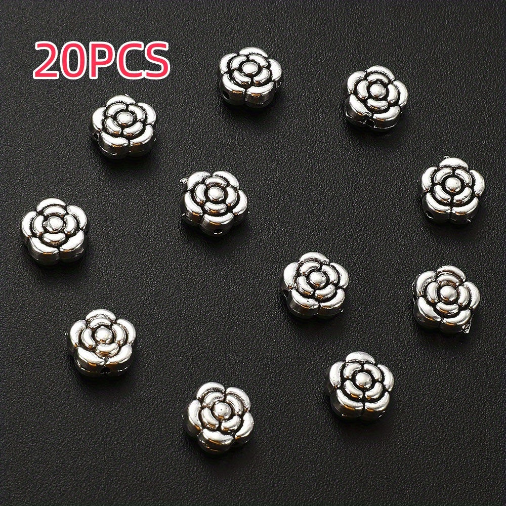20pcs 9mm Antique Silvery Flower Spacer Beads