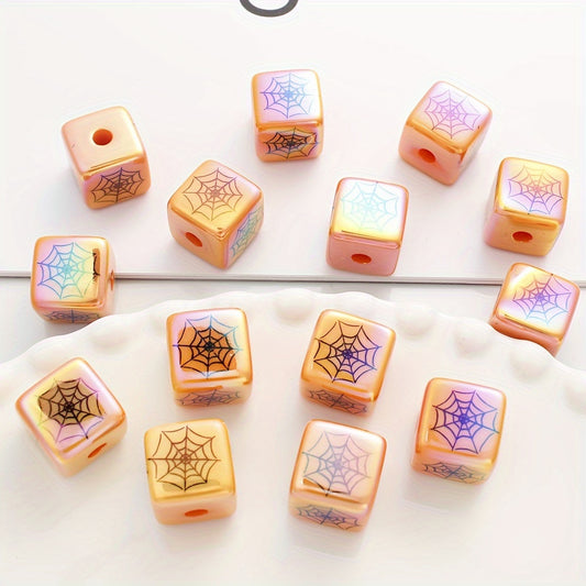 10pcs 15mm Halloween Spider Web Acrylic Square Beads