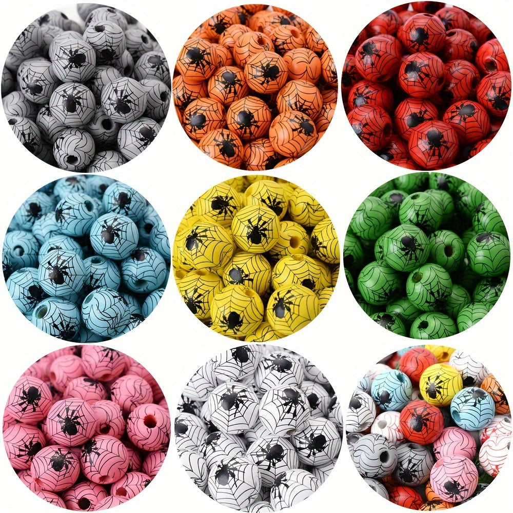 10pcs 15mm Halloween Spider Pattern Wooden Beads