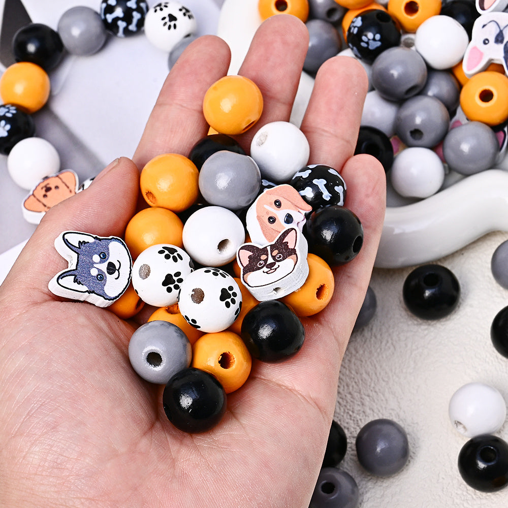 Dog-Themed Wooden Beads