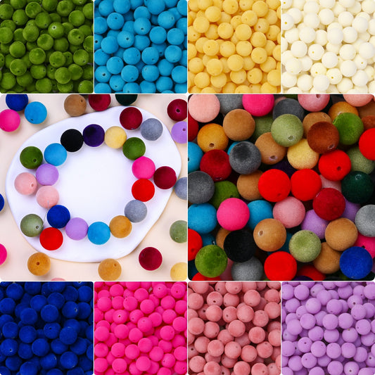 10pcs 16mm Flocked Acrylic Round Beads