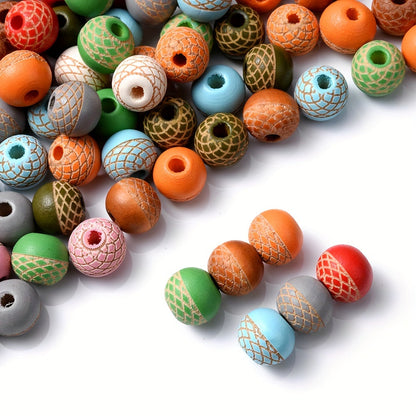 Mesh Round Wood Spacer Beads