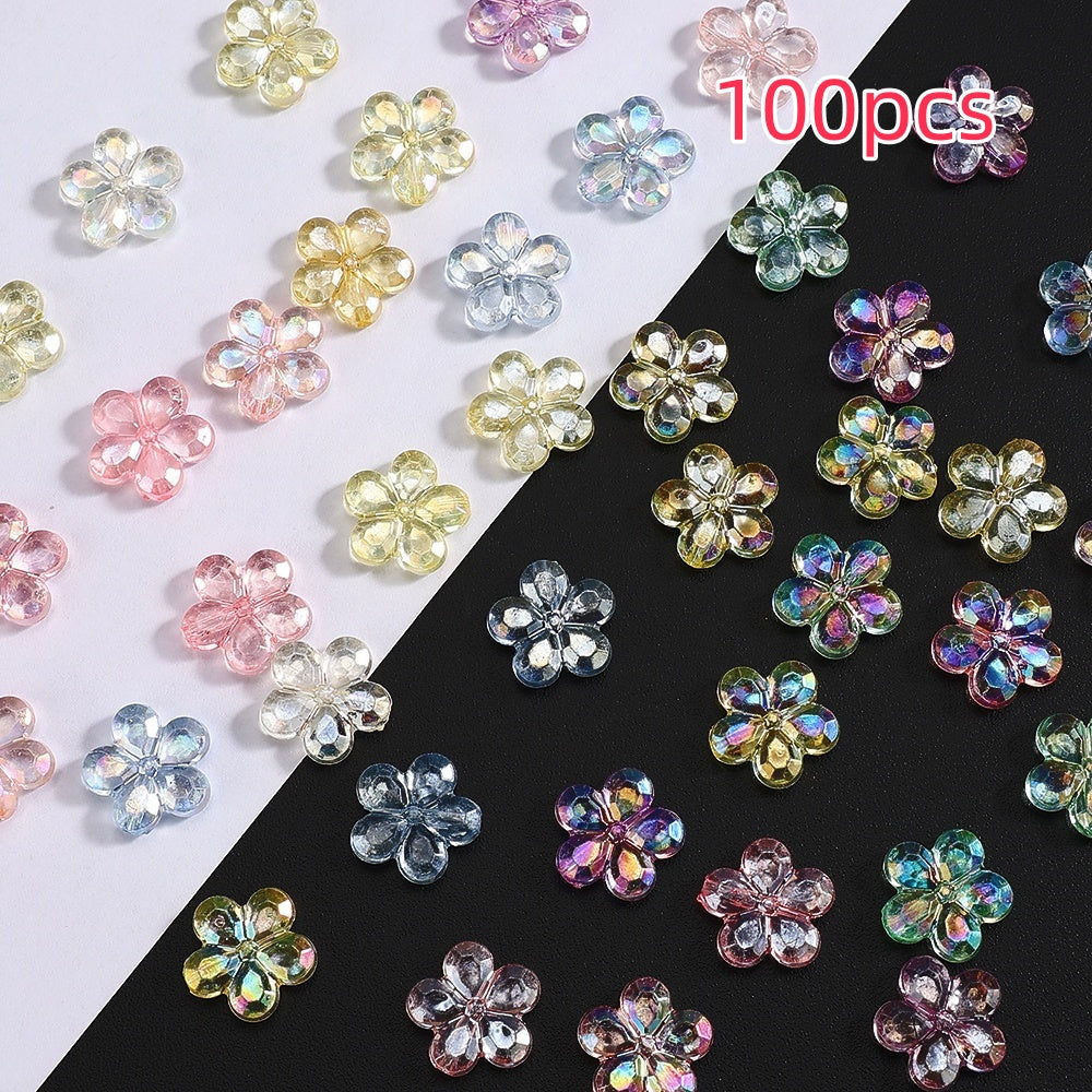100pcs AB Mixed Color Transparent Flower Acrylic Beads