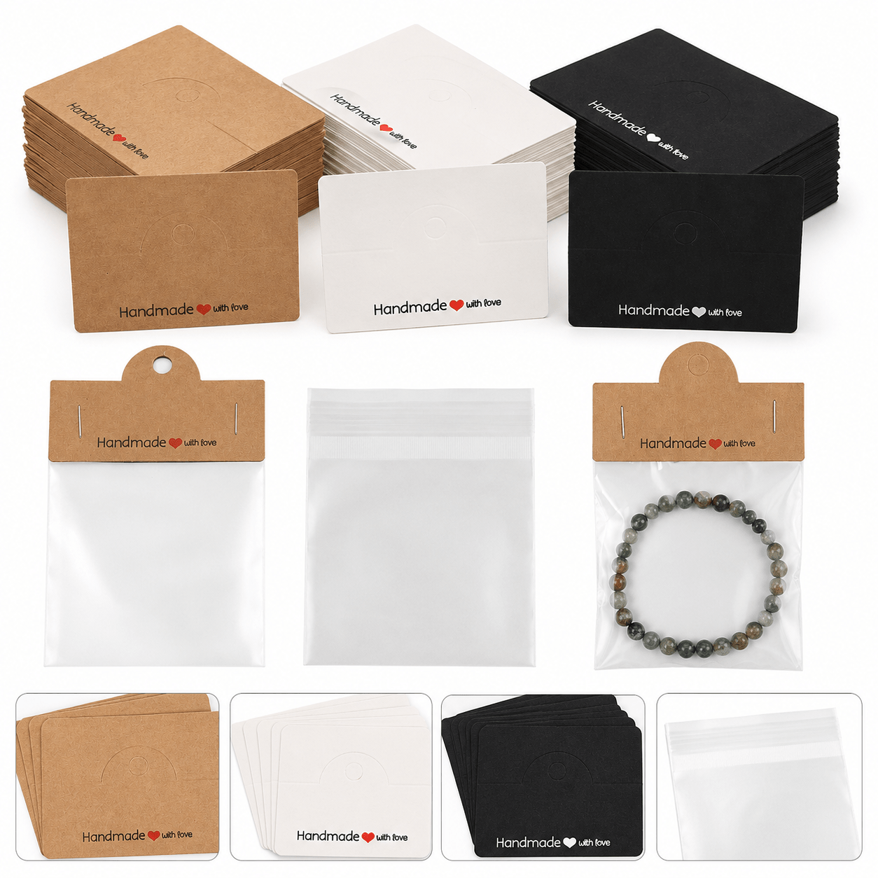 200PCS Handmade Jewelry Packaging Set with Clear Bags & Cards