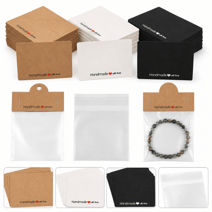 200PCS Handmade Jewelry Packaging Set with Clear Bags & Cards