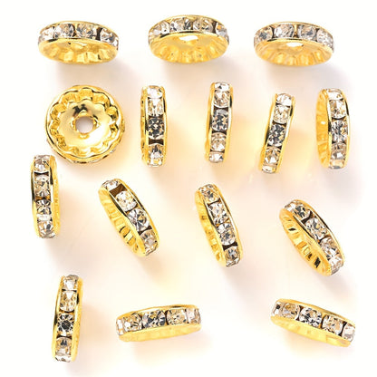 20PCS 4×12mm Rhinestone Round Gold & Silver Spacer Bead Set