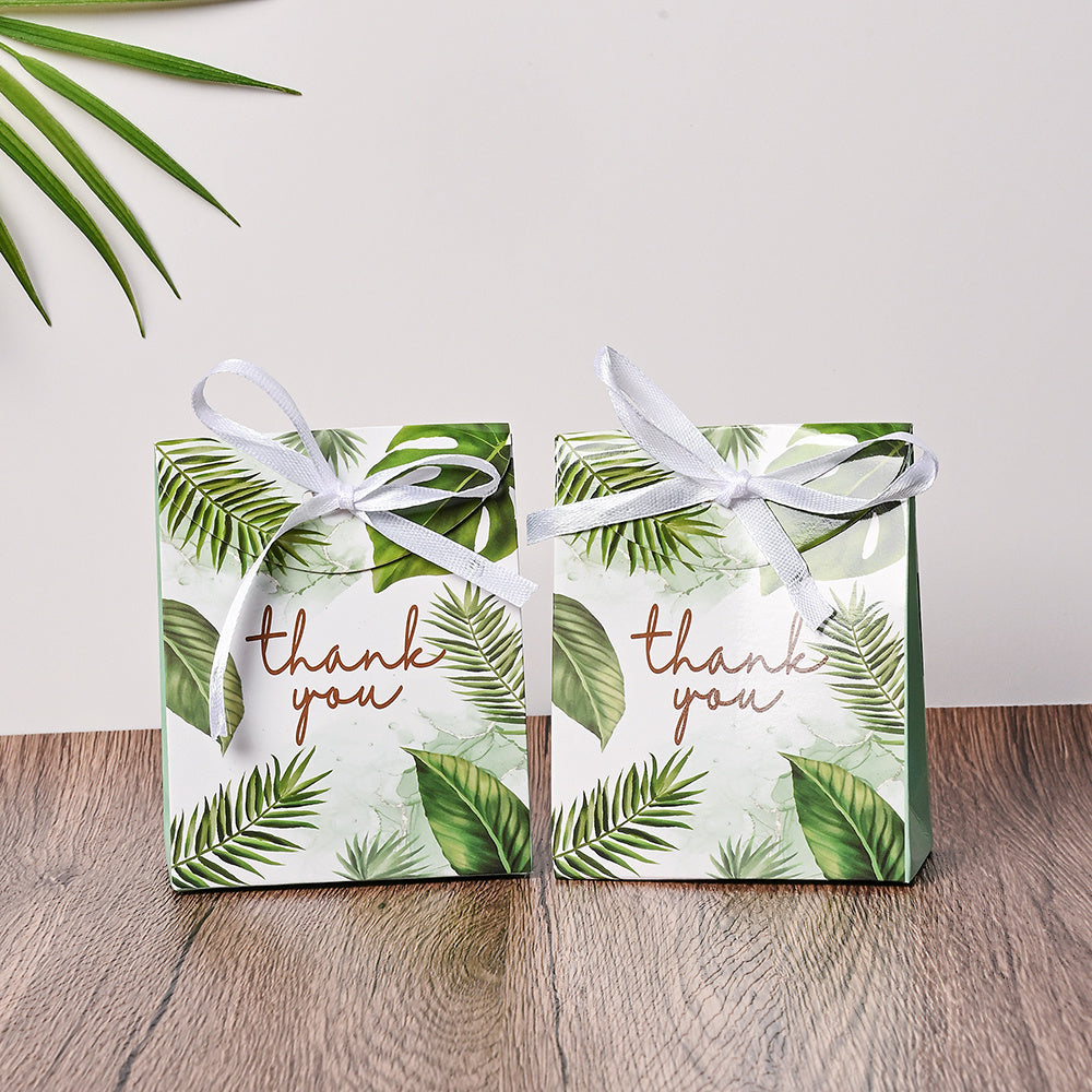 100-Piece Green Leaf Print Thank You Gift Packaging Bags