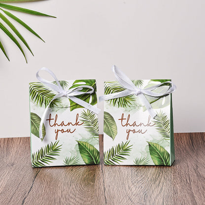 100-Piece Green Leaf Print Thank You Gift Packaging Bags