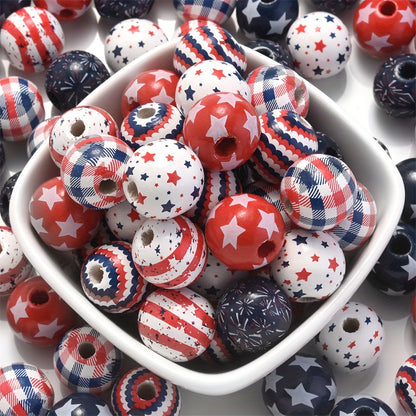 10PCS 16mm Red & Blue Wavy Star Wooden Bead Set