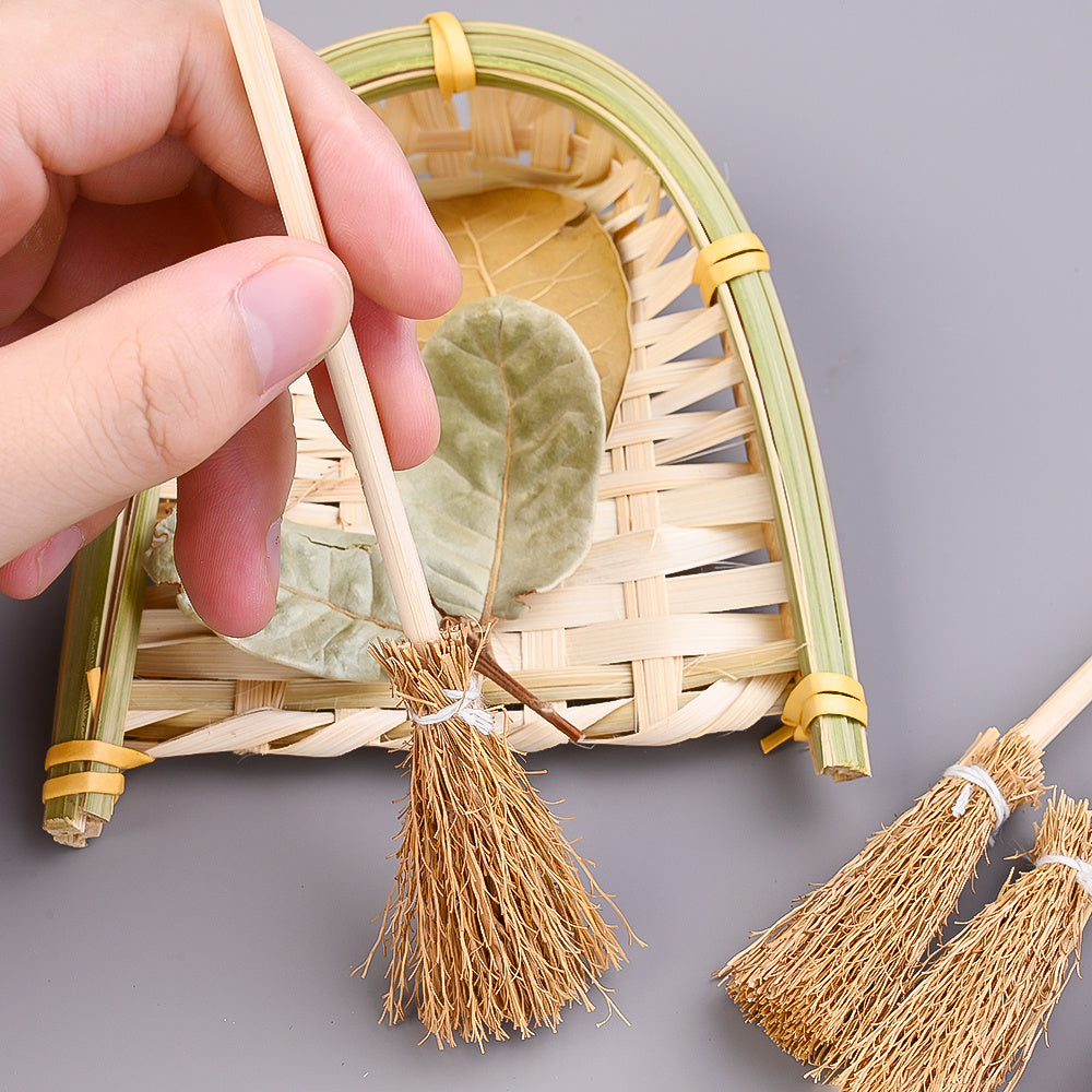 100-Piece Mini Artificial Straw Brooms with White Ropes