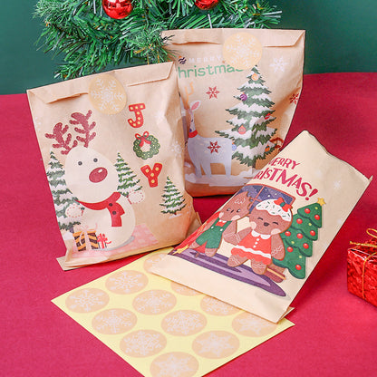 Christmas Kraft Paper Gift Bags with Sealing Stickers